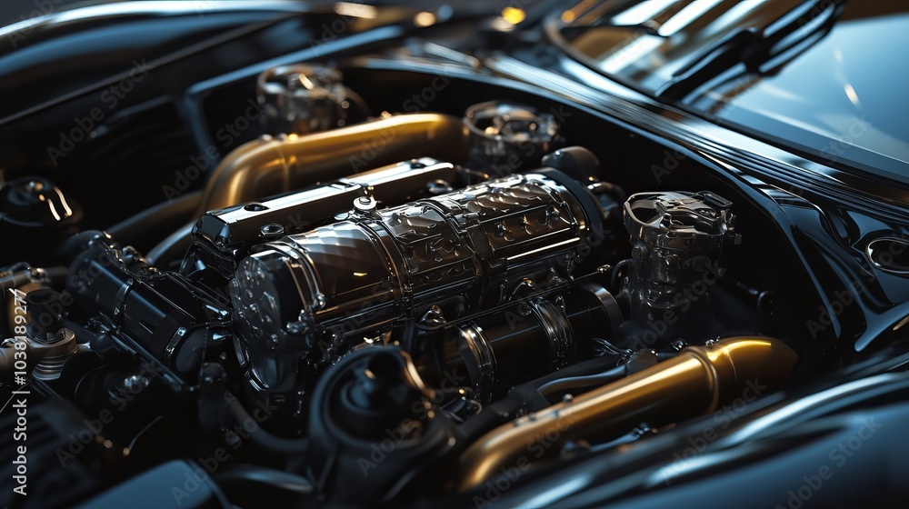 High-performance sports car engine. High-performance sports car engine.