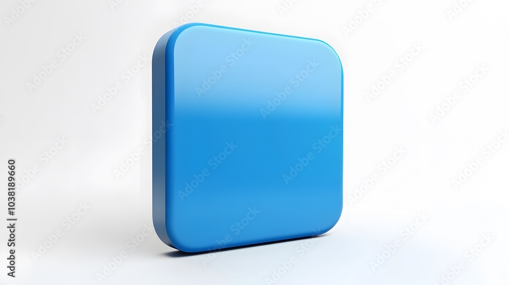 
Blank Mobile application icon, button - blue square with round corners. 3d rendering, white background