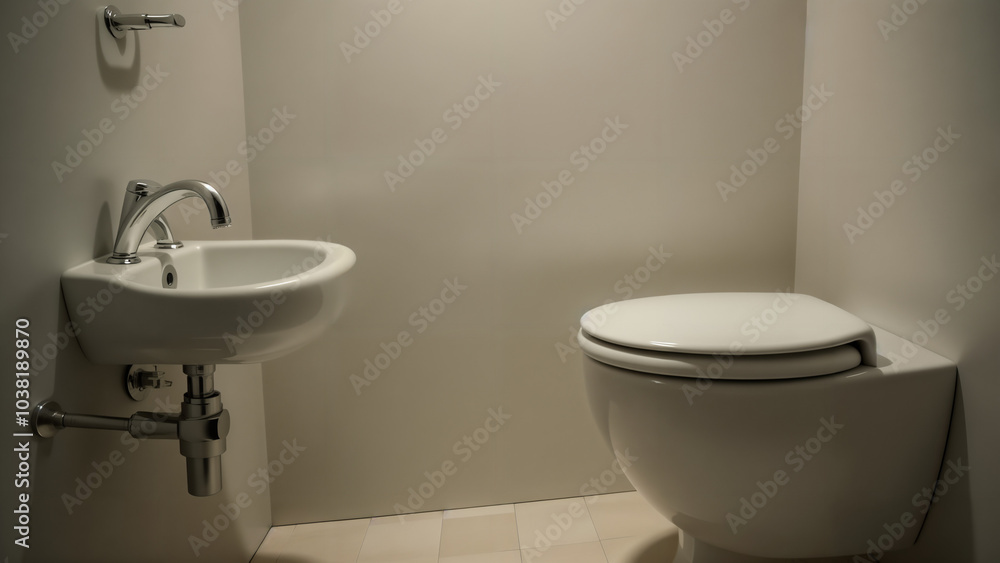 Fototapeta premium A Humorous Display of a Very Small Toilet, Small TV, and a Sink, Representing Compact Living and Minimalist Solutions
