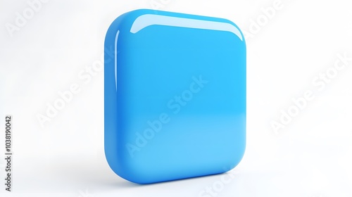  Blank Mobile application icon, button - blue square with round corners. 3d rendering, white background