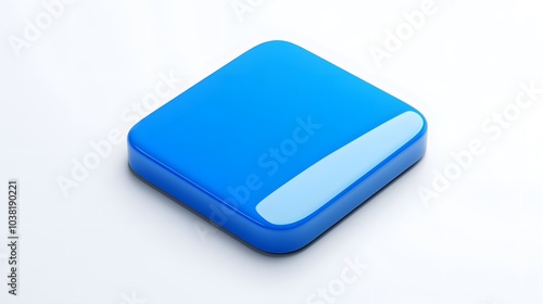  Blank Mobile application icon, button - blue square with round corners. 3d rendering, white background