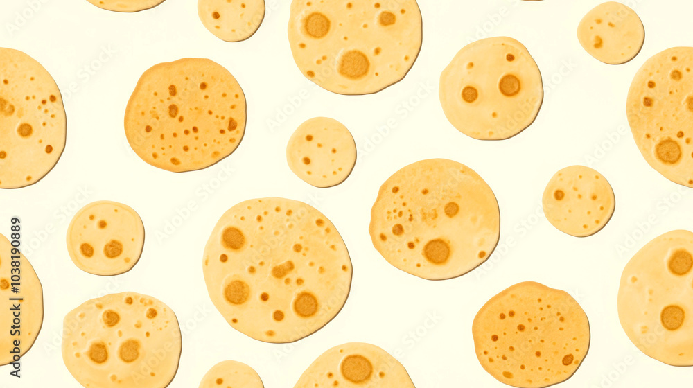 A seamless pattern of light brown pancakes on a white background. A seamless pattern of light brown pancakes on a white background.