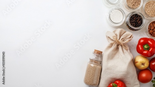 Zero Waste Concept with Reusable Bags and Glass Jars for Sustainable Living and Eco-Friendly Kitchen Storage