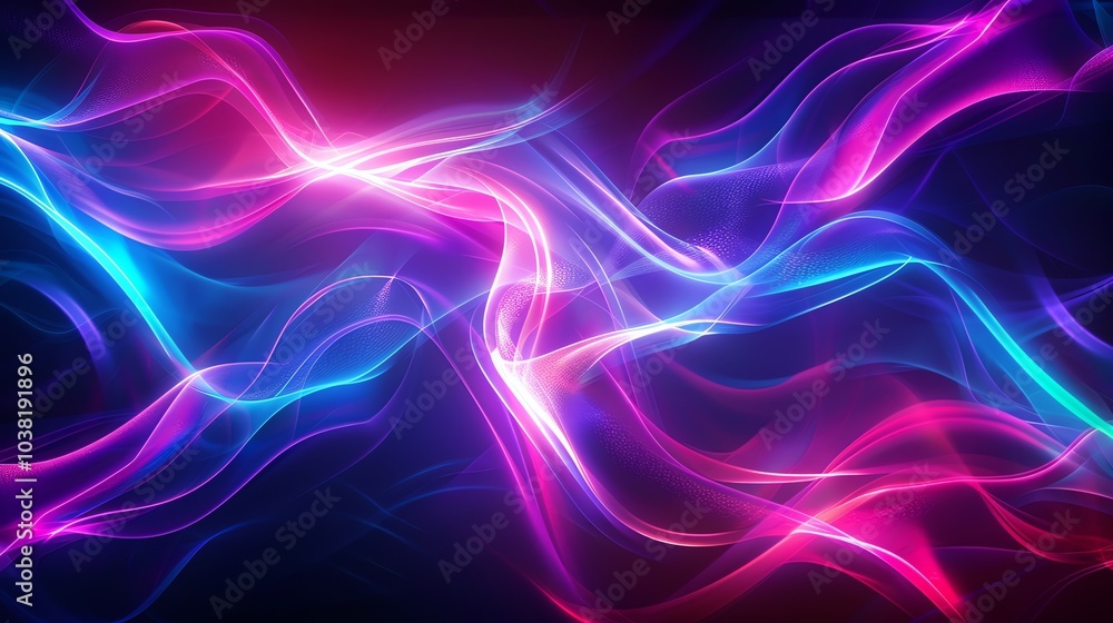 Abstract wavy lines in pink, blue and purple against a dark background. Abstract wavy lines in pink, blue and purple against a dark background.