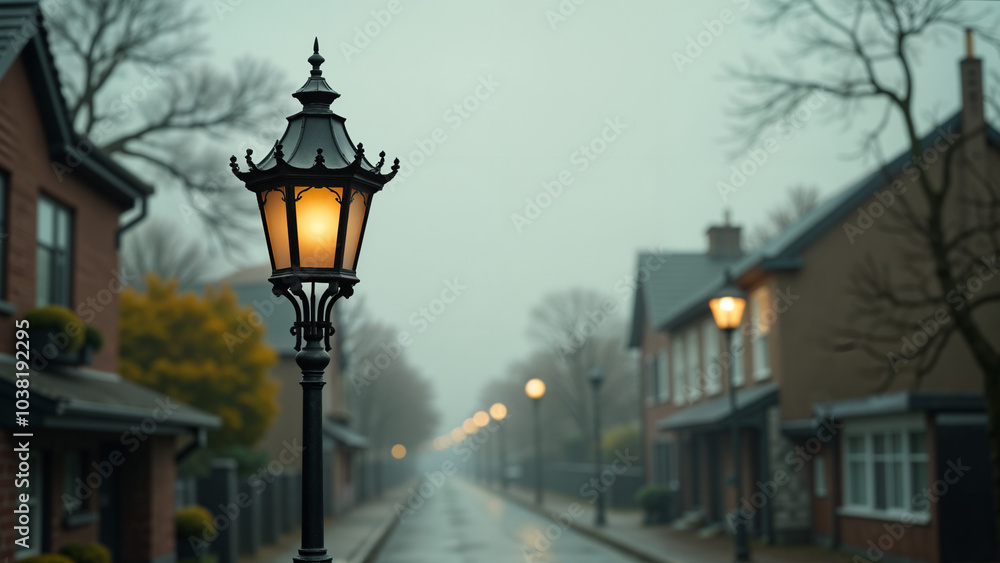 A Charming and Intricate Street Light Pole Casting a Beautiful Glow in a Quaint Neighborhood A Charming and Intricate Street Light Pole Casting a Beautiful Glow in a Quaint Neighborhood