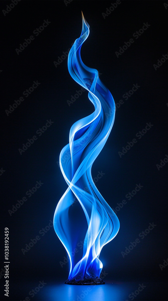 Blue spiral fire, luminous and fluid on a minimalist black background Blue spiral fire, luminous and fluid on a minimalist black background