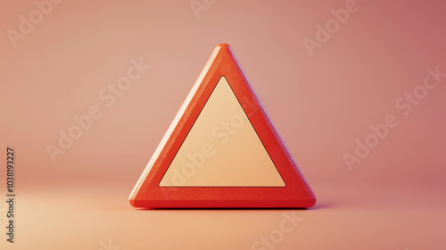 Minimalistic warning sign icon, front view, soft lighting, smooth textures, Blender, clean design, neutral tones photo