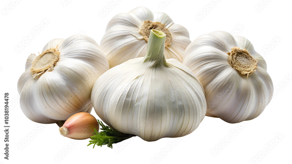 Garlics isolated on a transparent background.
