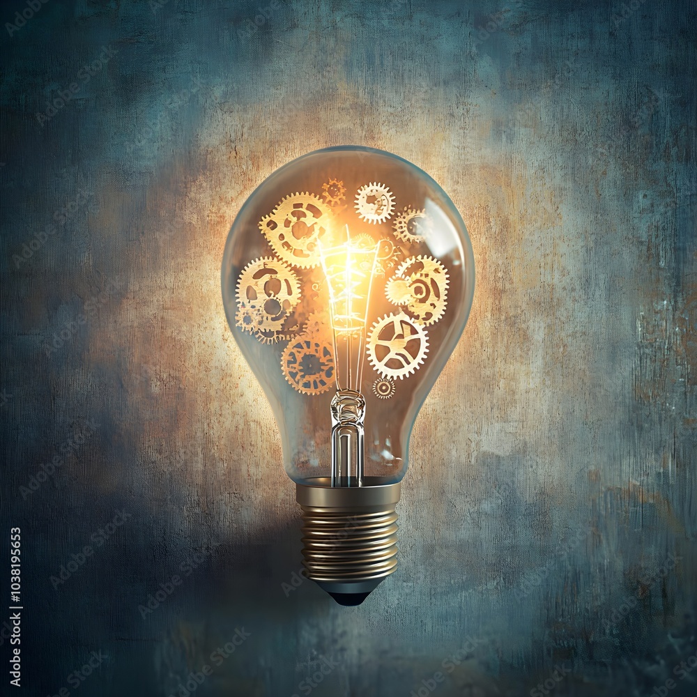 Illuminated light bulb with gears symbolizing innovation Illuminated light bulb with gears symbolizing innovation