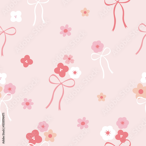 flowers and bows seamless pattern , vector , illustration