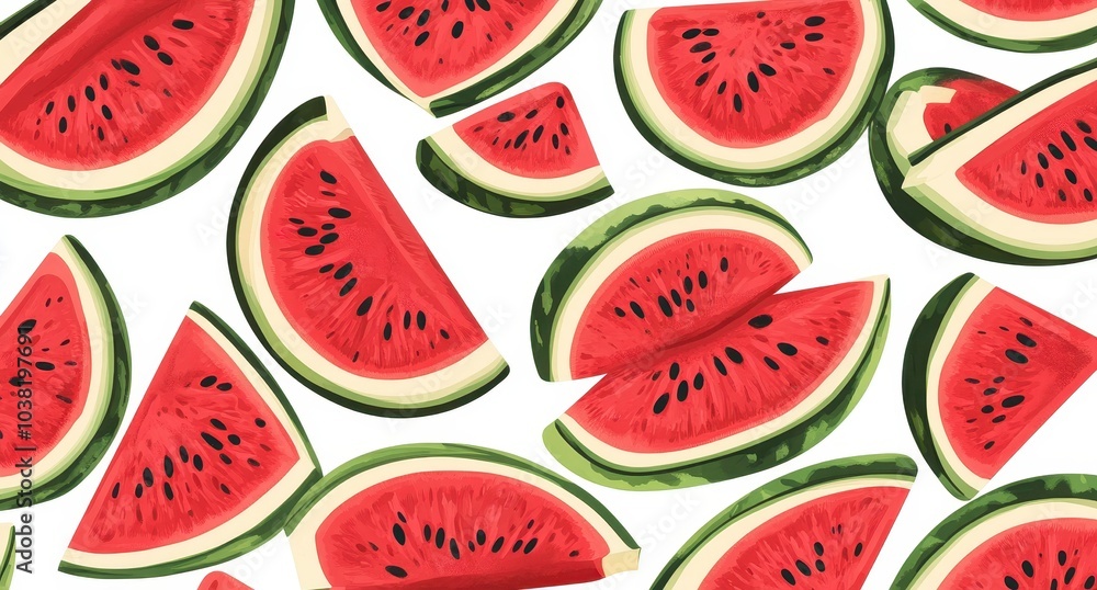 Watermelon sliced into pieces, the background is white. Watermelon sliced into pieces, the background is white.