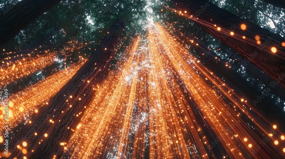 Fototapeta premium Abstract upward trends emerging from digital currency symbols, symbolizing profitable returns at a fintech expo