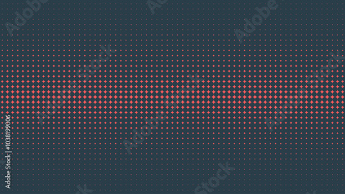 Circular Halftone Pattern Straight Line Border Vector Red Black Abstract Background. Ultra Mod Minimalistic Brutalism Style Half Tone Graphics. Retro Futuristic Sci-Fi Technology Art Illustration