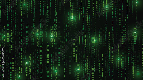 Matrix vector digital code rain in a Matrix inspired futuristic style. Light Effect matrix background. High-tech backdrop with glowing binary characters
