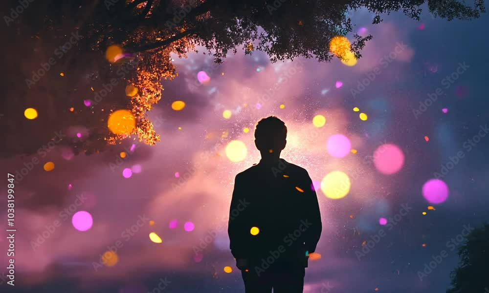 Silhouette of a Man in a Magical Forest Silhouette of a Man in a Magical Forest