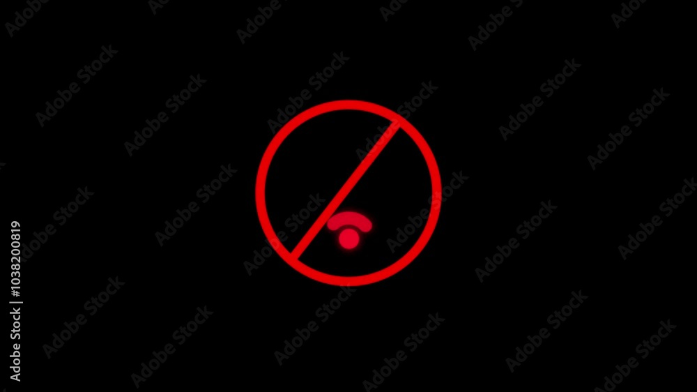 Flashing Wi-Fi no signal indicator, animation . No wi-fi icon with circle animation.