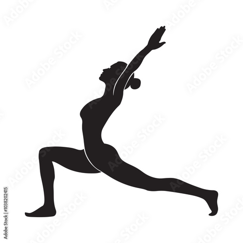 Women doing Yoga, Pilates set. Slim girl doing yoga. Hand drawn black silhouettes Vector illustration. Warrior pose, Health care and lifestyle concept. Female yoga