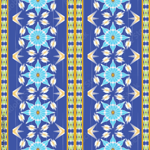 seamless Ikat flora pattern design for fabric curtain wallpaper mattresses carpet floor bed sheet bolster pillow blanket ceramic tile background wrapping ornament