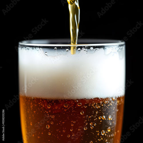 Wallpaper Mural Close up photo of condensed glass with beer and pouring foam. Generative AI Torontodigital.ca