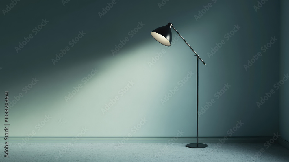 A modern silver lamp in an empty corner not turned on A modern silver lamp in an empty corner not turned on