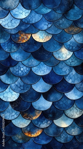 Abstract background forming a seamless pattern of blue fish scales