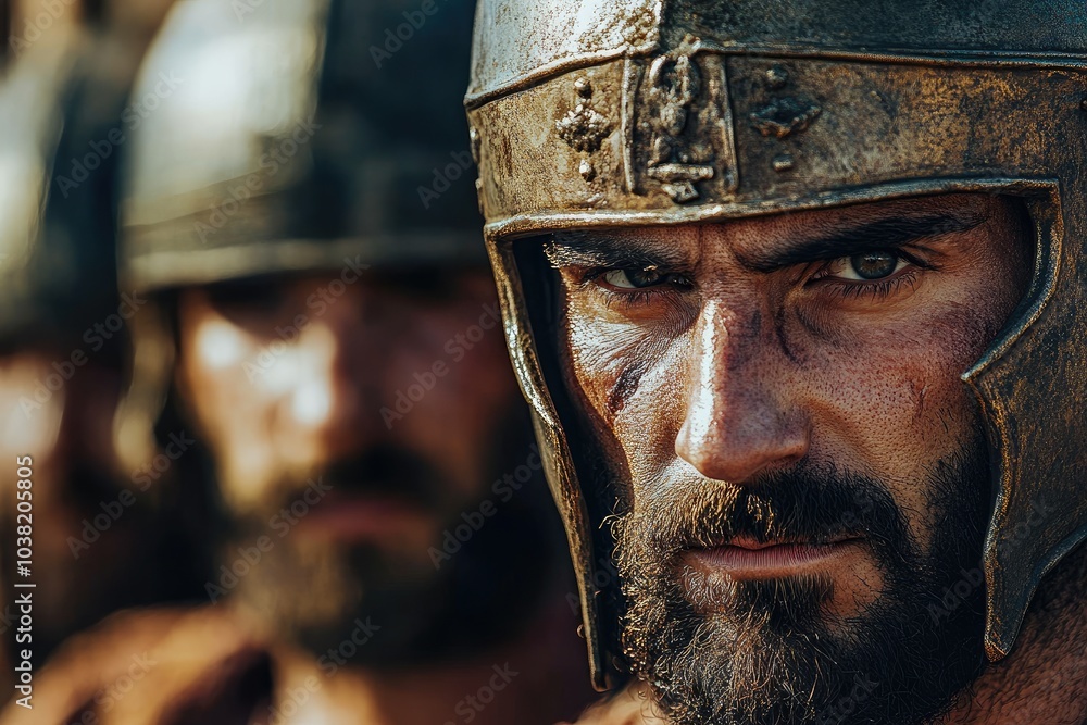 Portrait of a group of roman soldiers wearing helmets Portrait of a group of roman soldiers wearing helmets