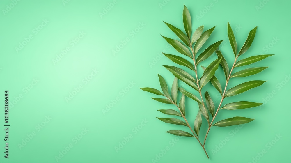 Fresh green leaves on a pastel turquoise background. Fresh green leaves on a pastel turquoise background.