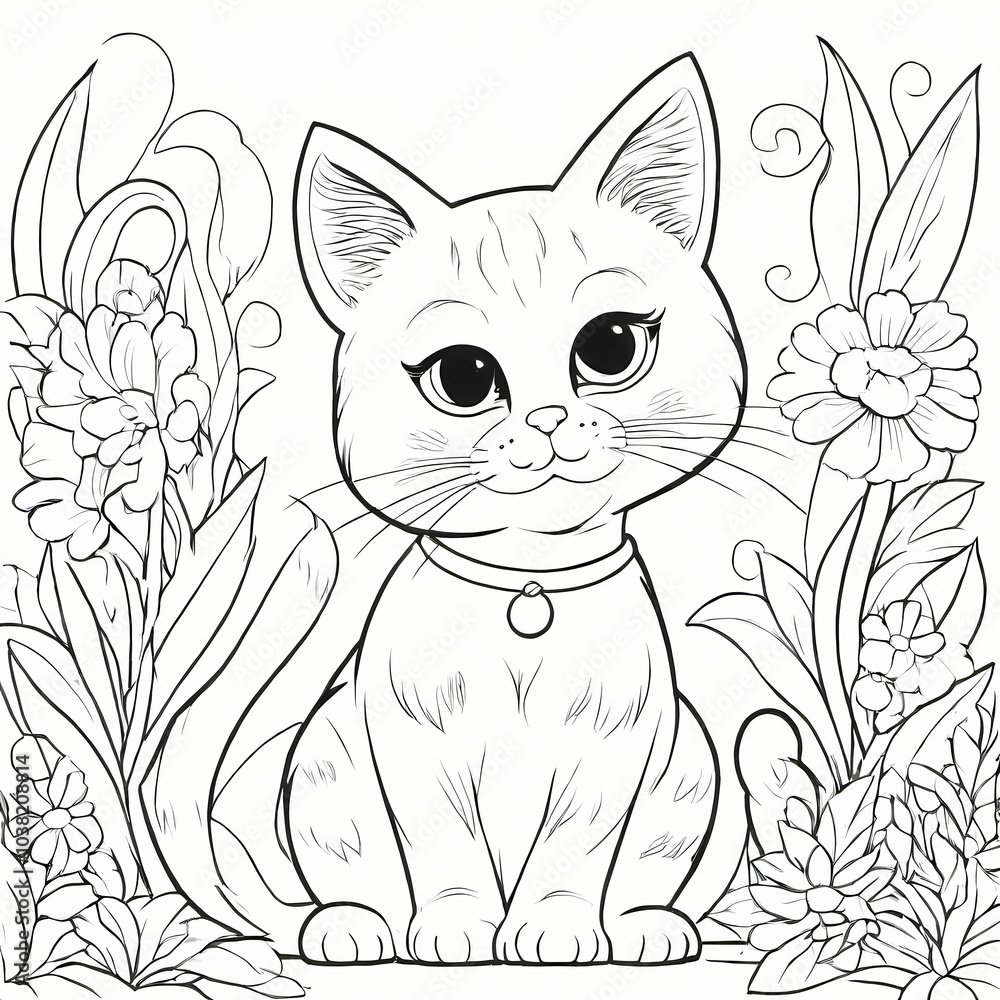 Cute Cat Coloring Book Page Cute Cat Coloring Book Page