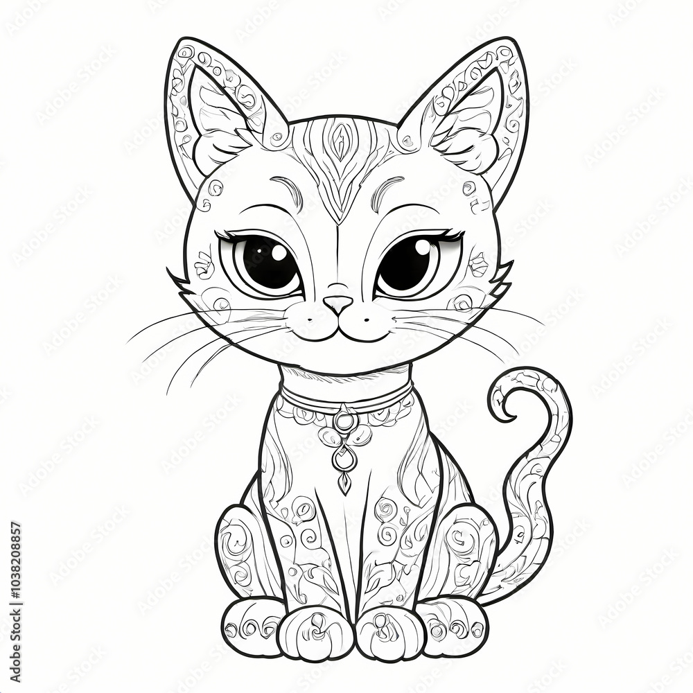 Cute Cat Coloring Book Page