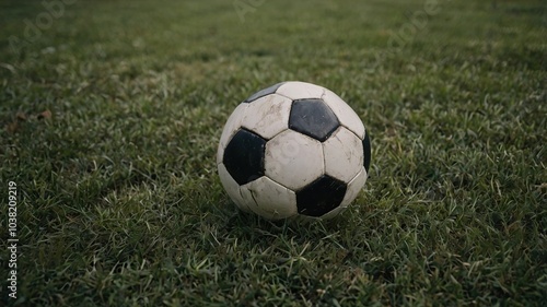 arafed soccer ball on the grass of a soccer generative ai