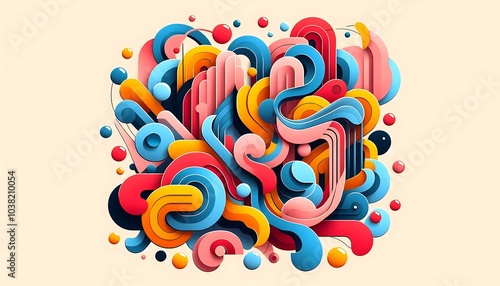 Overlapping organic shapes in bright primary colors, creating  playful, freeform abstract composition that balances chaos and harmony,generative ai

