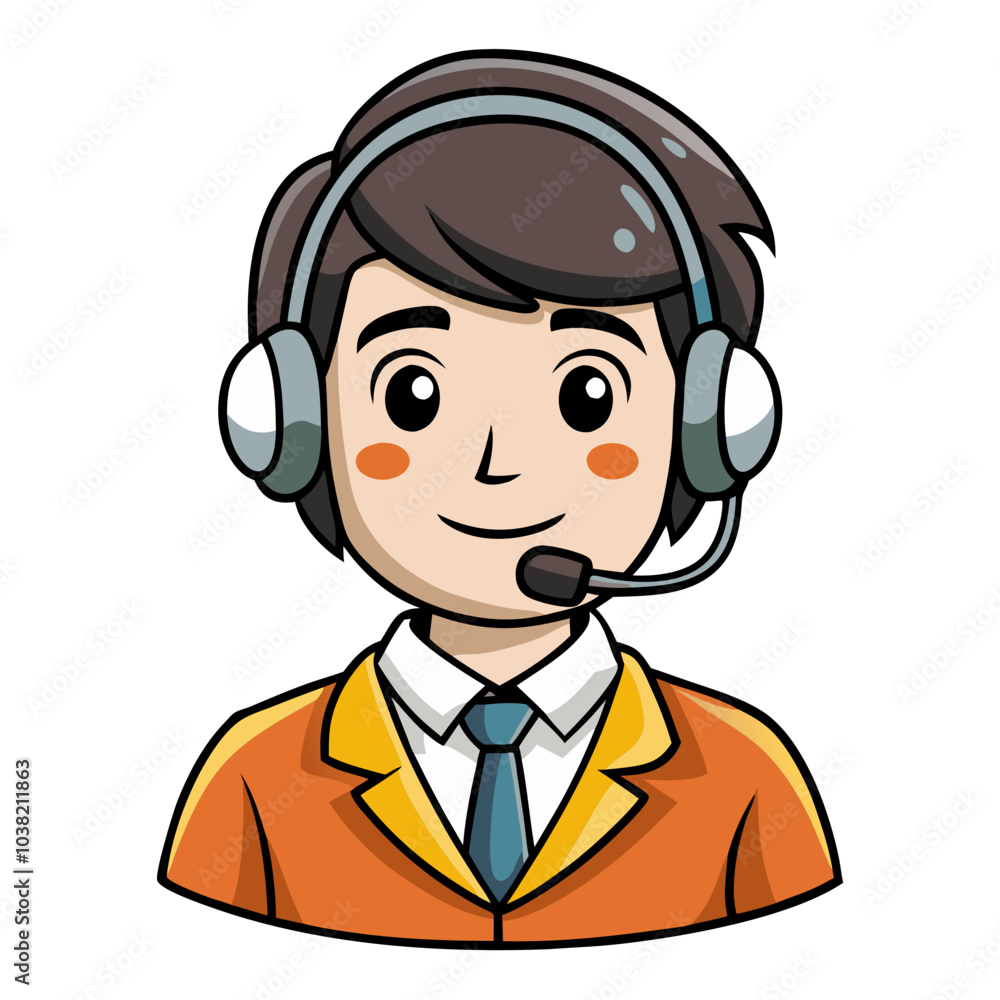 Hand-drawn call center agent answering a phone call with concentration. Perfect for: Customer Service Week, Call Centers, Offices Hand-drawn call center agent answering a phone call with concentration. Perfect for: Customer Service Week, Call Centers, Offices