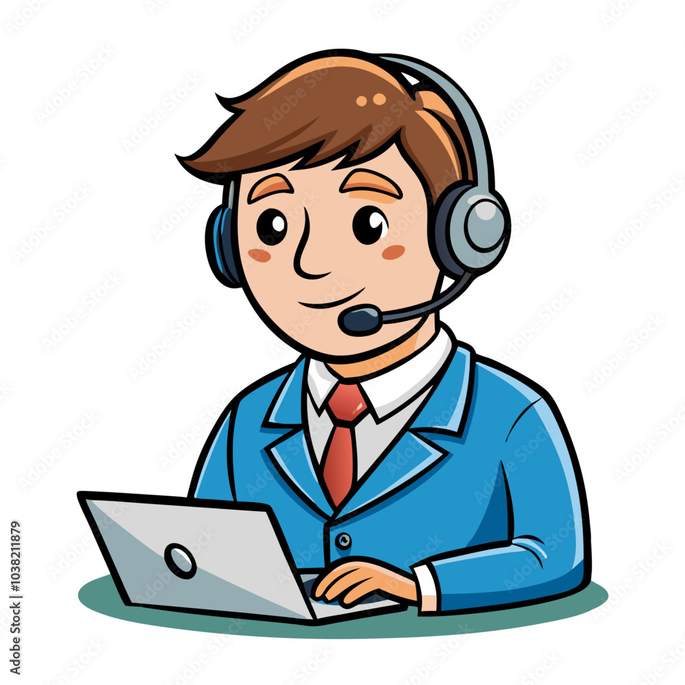 Hand-drawn call center agent answering a phone call with concentration. Perfect for: Customer Service Week, Call Centers, Offices Hand-drawn call center agent answering a phone call with concentration. Perfect for: Customer Service Week, Call Centers, Offices