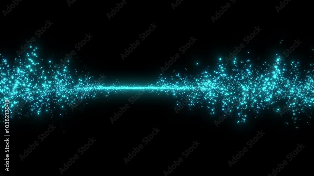 Animated background with a central blue line with floating and glowing particles, representing a data flow or energy field. Seamless loop. Copy space, space for text.