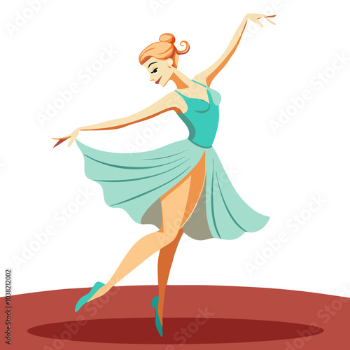 Hand-drawn dancer performing gracefully on stage, with elegant movements. Perfect for: Dance festivals, stage performances, ballet events