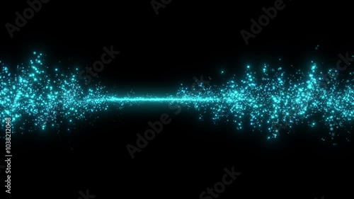 Animated background with a central blue line with floating and glowing particles, representing a data flow or energy field. Seamless loop. Copy space, space for text.