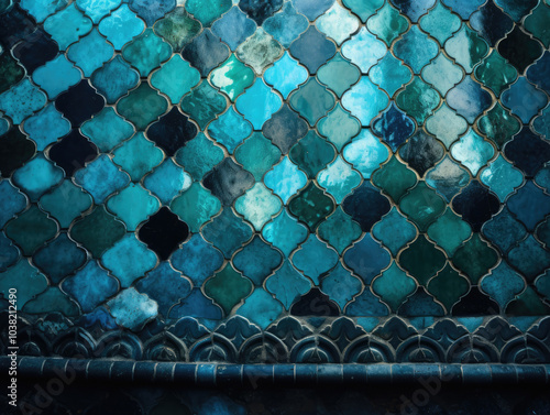 Wallpaper Mural Abstract Blue Mosaic Background. Turquoise and Blue Ceramic Tiles. Moroccan Wall Mosaic. Marrakech pattern Torontodigital.ca