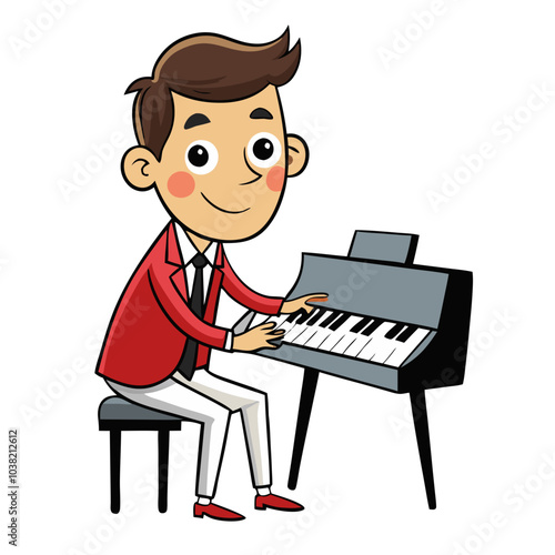 Hand-drawn pianist playing the piano with deep emotion. Perfect for: World Piano Day, Concert Halls, Music Schools