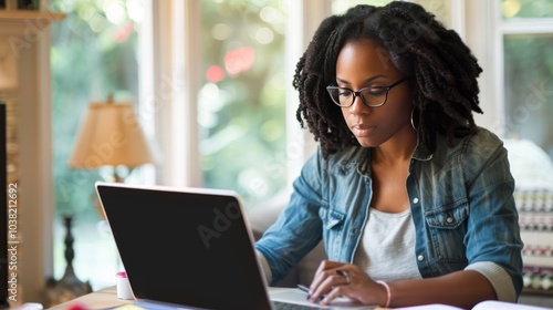 African American Businessperson Working on Computer in her Apartment