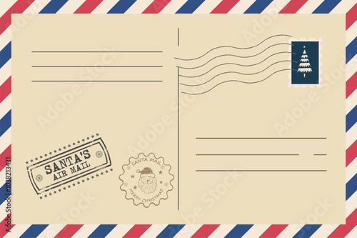 new years letter envelope with stamps. letter accessories. postmarks. christmas illustration. vector