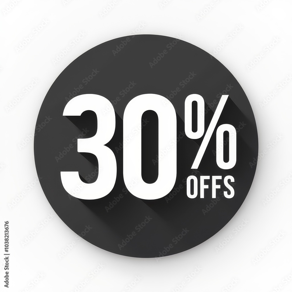 2D icons representing a 30 percent discount, designed for sale promotions in a vibrant theme