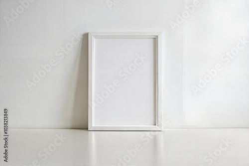 Empty Minimalist Frame Leaning Against White Wall for Artwork