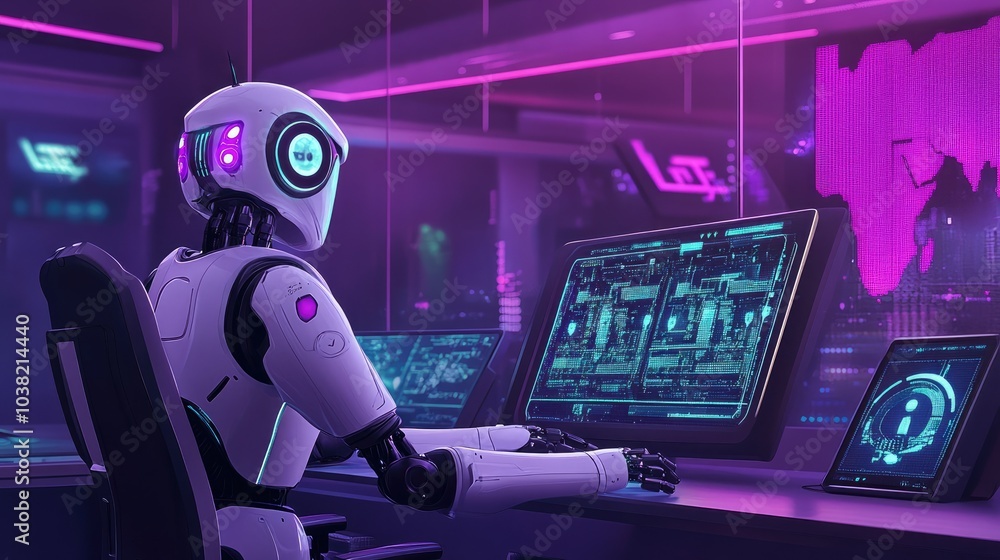 Robot Working at a Computer Robot Working at a Computer