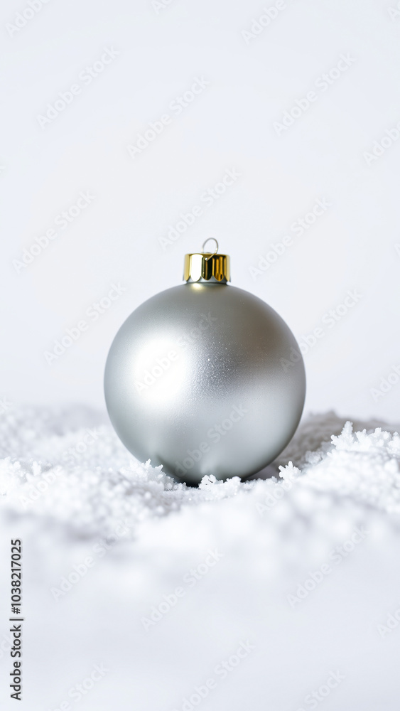 silver ornament resting faux snow silver ornament resting faux snow