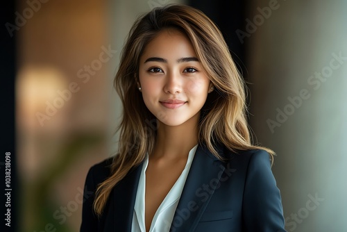 Confident Businesswoman with Pearl Earrings Portrait