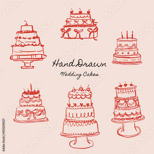 Hand drawn birthday wedding cake vector collection element set