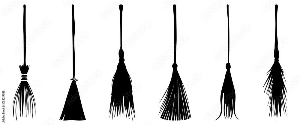Silhouette of witch's brooms icons Silhouette of witch's brooms icons