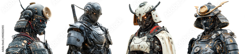 futuristic robot samurai warriors in armor with intricate details transparent background futuristic robot samurai warriors in armor with intricate details transparent background