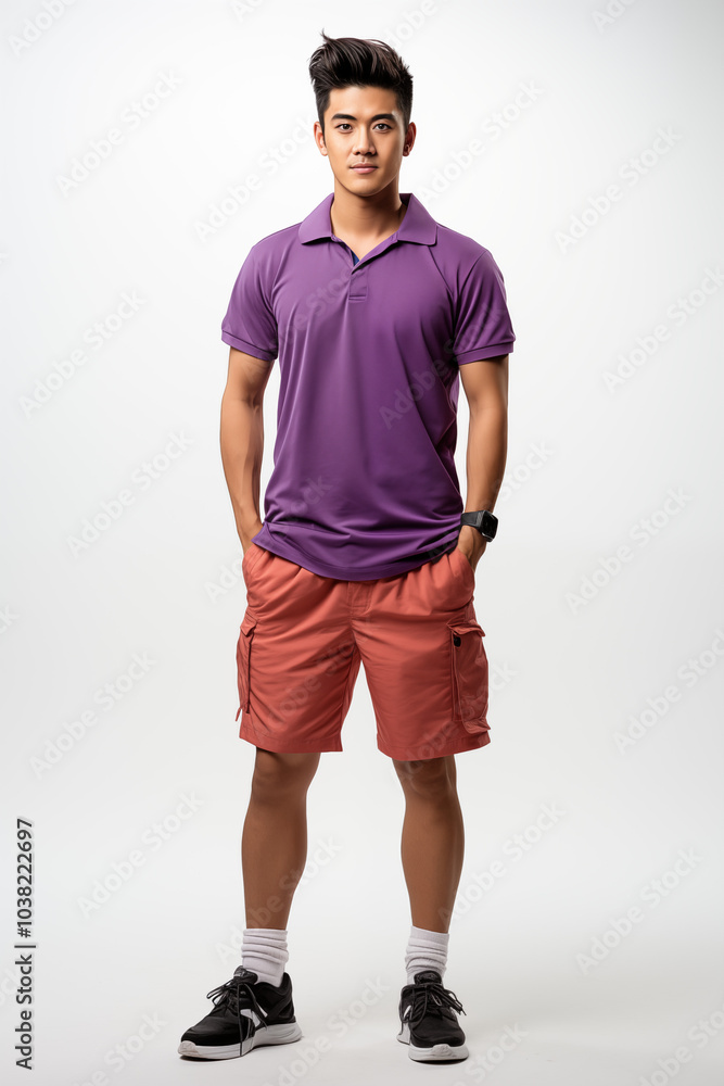 a man in purple color casual outfit standing in the studio with isolated background a man in purple color casual outfit standing in the studio with isolated background