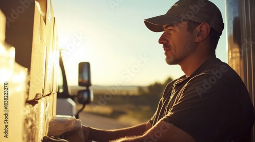 Truck driver job, focused on transporting freight across long distances. The driver follows strict schedules and navigates routes to meet delivery deadlines while adhering to safety standards photo